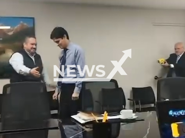 Peruvian mayor fires a stun gun at his advisor, undated. The video was released after the Surco district incorporated 150 electroshock guns and body cameras for its citizen security team. Note: Photo is a screenshot from a video. (Newsflash/NX)