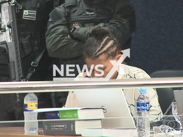 Picture  shows Jordelia Pereira Barbosa during her sentencing on Monday, June 22, 2026. She was sentenced to 66 years in prison for the poisoning two children. Note: Picture is a screenshot from video. (Newsflash/NX)