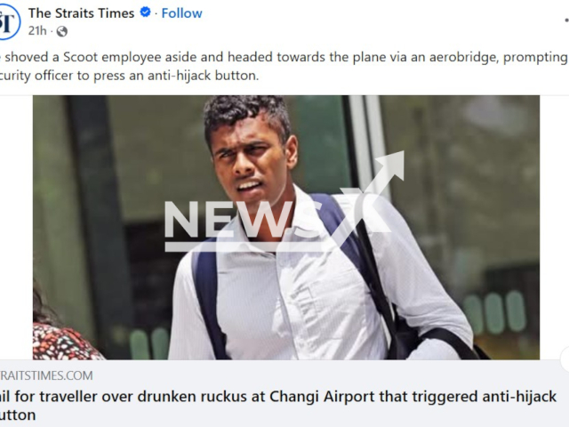 Picture shows British national Arudchelvan Karnan. He was sentenced to  eight weeks in jail and a fine in court for multiple offences  against staff at the airport. Note: Picture is a screenshot from post. (Harrisons)