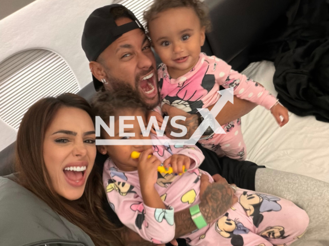 Picture shows Neymar with Bruna and their two daughters, undated. The couple is expecting another girl. Note: Private photo taken from social media. (@brunabiancardi/Harrisons)