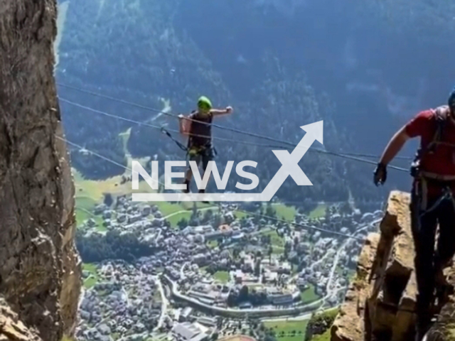 Mr. Boris Bettex and Mrs. Bogna Klimek climbing Via Ferrata Daubenhorn on the 21st of August 2021 in Switzerland. Note: This picture is a screenshot from the video. (@viaferrata_helvetica/Clipzilla)