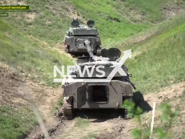 Pro-Russian LPR forces called on Ukrainian soldiers to surrender with help of propaganda shells in May 2022. Note: This picture is a screenshot from the video (People's Militia of LPR/Newsflash).