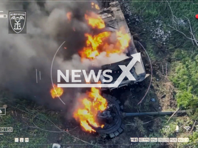 Russian T-72B3 explodes on an anti-tank mine. Note: Picture is a screenshot from a video (@UkrainianLandForces/Newsflash)