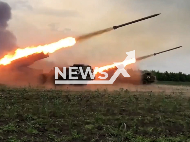 Combat work of calculations of multiple launch rocket systems 'Hurricane.
Note: This picture is a screenshot from the video.
(Ministry of Defense of Russia/Newsflash)