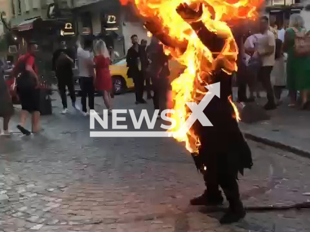 A man burned himself in Istanbul, Turkey on 31st May 2022. Note: Picture is a screenshot from a video (Newsflash)