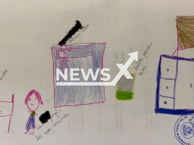 The drawing at a school in Itumbiara, Brazil, done by a child that was abused that led to the arrest of the abuser, on 6th June. Note: Private photo.  (Newsflash)