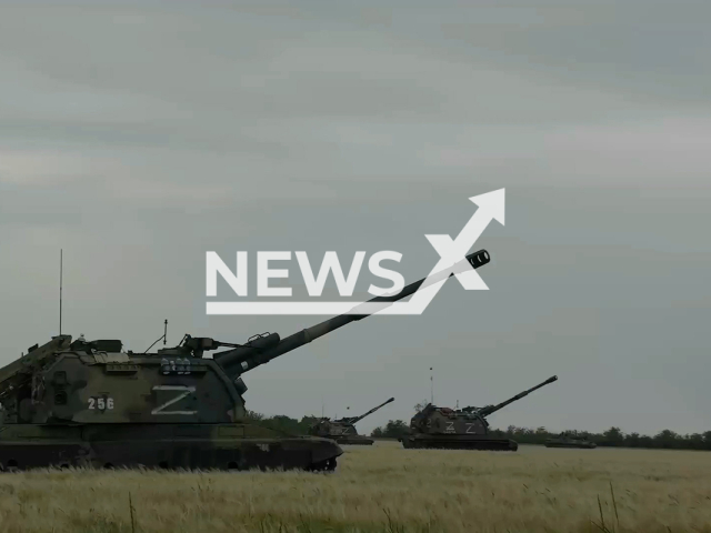 The combat use of gun mounts "Msta-S" in Ukraine. Note: This picture is a screenshot from the video (Ministry of Defense of Russia/Newsflash).