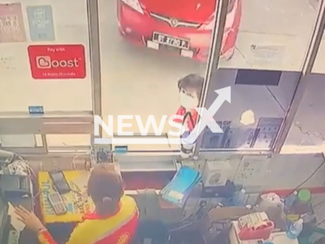 Woman survives after being crushed by a car at Malaysian petrol station in June 2022. Note: Picture is a screenshot from a video (Newsflash)