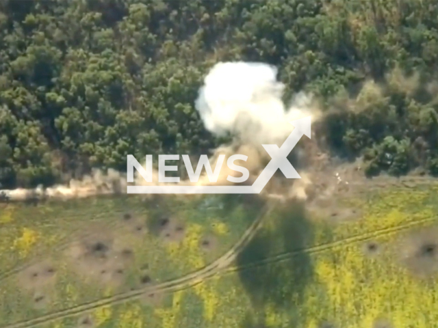 The 40th Artillery Brigade of the Armed Forces of Ukraine apparently destroyed Russian BMP in Ukraine. Note: Picture is a screenshot from a video (@40OAbrigade/Newsflash)