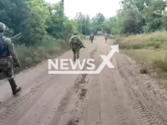 Combat work of Chechen soldiers against Ukrainian forces between Gorskoe and Zolotoe, Ukraine. Note: Picture is a screenshot from a video (@Kadyrov_95/Newsflash)