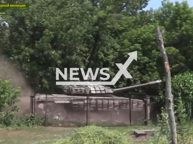 Combat work of the People's Militia of the LPR against Ukrainian forces in Hirske, in Ukraine. Note: Picture is a screenshot from a video (@millnr/Newsflash)