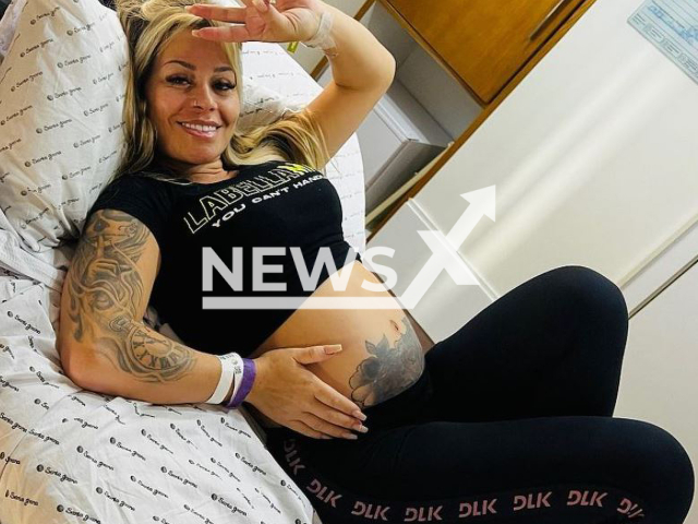 Sheila Rose Marchiori known as Sheila Bellaver, who is pregnant and  was hospitalized in Sau Paulo, Brazil, decided to raffle off her the pink Scania truck. Note: Private photo(@sheila_bellaver_sb/Newsflash).