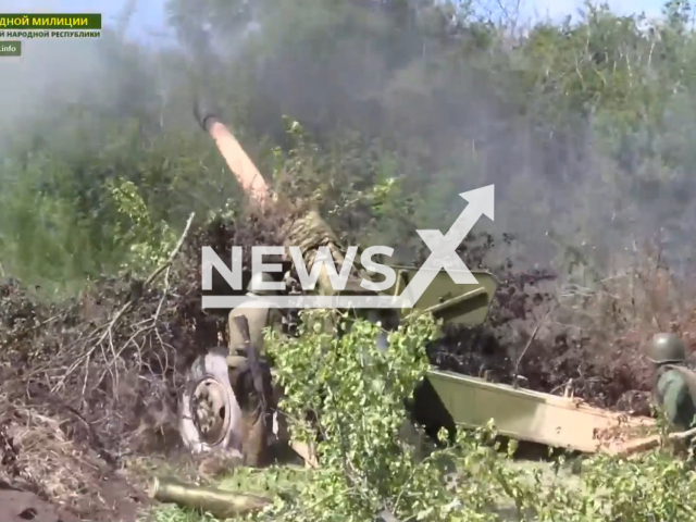 At the scene after Ukrainian forces retreating from Metelkino shelled the village taken by People's Militia of the LPR, in Metelkino in Ukraine. Note: Picture is a screenshot from a video (@millnr/Newsflash)