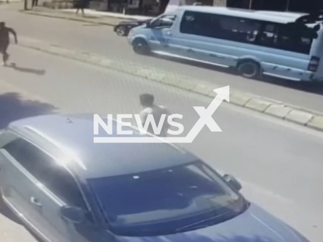 A man hit another man with the impact of the motorcycle that hit him in Istanbul, Turkey on 22nd June 2022. Note: Picture is a screenshot from a video (Newsflash)