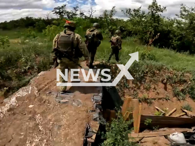 Peoples Militia of the DPR shows taken equipped positions of Ukrainian forces from where residential areas were shelled in Gorlovka, in Ukraine. Note: Picture is a screenshot from a video (@unmdnr/Newsflash)