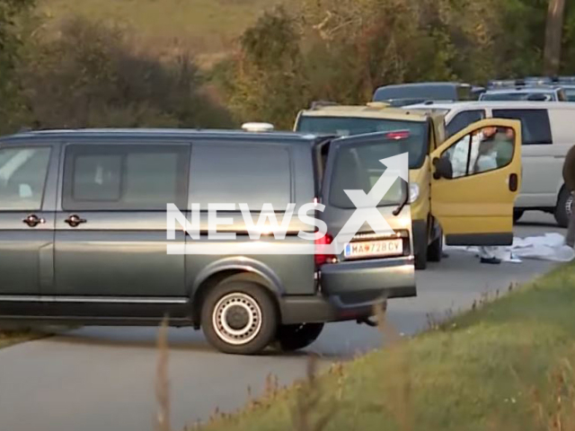 Police investigating the  truck where  two dead refugees were found in October, 2021,  in Burgenland, Austria.  Note: Photo is a screenshot from a video. (Newsflash)