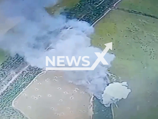 Ukrainian Armed forcers destroy the ammunition depot of the Russian Army with the help of with the help of unmanned aerial system "Valkyrie" in Donbas, Ukraine, in June, 2022. Note: Picture is a screenshot from a video (AFU StratCom/Newsflash)