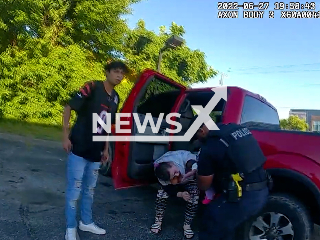 Officer Greene performed back blows on the unconscious 7-day-old girl, until she cried out on the 27th of June 2022 in Louisville, Kentucky. Note: This picture is a screenshot from the video (Louisville Metro Police Department/Newsflash).