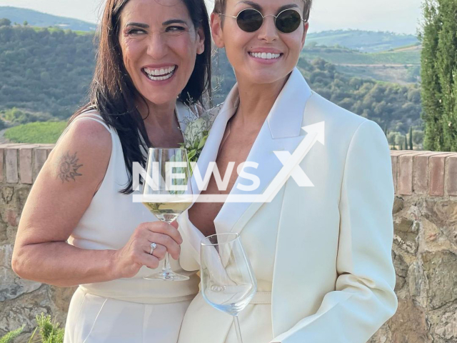 Francesca Pascale, 36, (right) the ex-partner of Silvio Berlusconi, married her girlfriend Paola Turci, 57, (left) a Roman singer-songwriter, in Montalcino, Italy on 2nd July 2022. Note: Picture is private (@francescapascaleofficial/Newsflash)