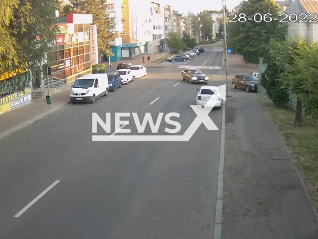 BMW crashes into pole in Suceava, Romania. Note: This picture is a screenshot from the video (Newsflash).