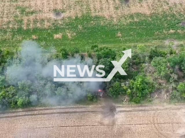 Soldiers of the Zaporizhia Separate Territorial Defense Brigade destroyed Russian armoured personnel carrier BTR-82 in Ukraine. Note: Picture is a screenshot from a video (@110tro/Newsflash)