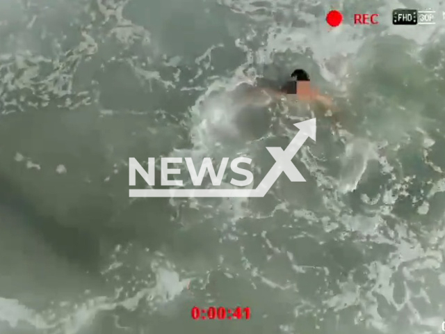 Drone participating in the rescue operation of a 14yo boy who was about to drown in the sea of the beach of Sagunto, eastern Spain, July 2022. Note: Picture is a screenshot from a video (Ajuntament Sagunt/Newsflash)