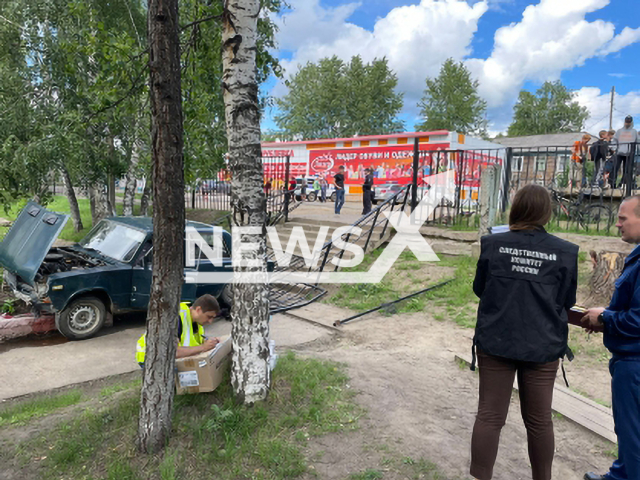 The scene where a man knocked down a 15-year-old student in Lesosibirsk, Russia on 3rd July 2022. Note: Picture is from the Investigative Committee of Russia for the Krasnoyarsk Territory and the Republic of Khakassia (krk.sledcom.ru/Newsflash)