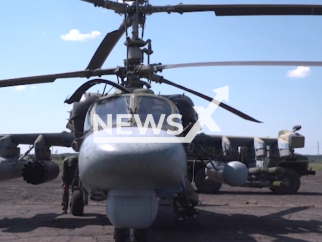 Ka-52 reconnaissance attack helicopters and Mi-8AMTSh transport attack helicopters perform combat missions in Ukraine. Note: Picture is a screenshot from a video (@mod_russia/Newsflash)