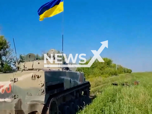 Fighters of one of the units of the Dnipropetrovsk Separate Brigade of the Territorial Defense Forces captured an abandoned enemy BMP-3 in the immediate area of enemy visibility in Ukraine. Note: This picture is a screenshot from the video (@troskhidzsu/Newsflash).