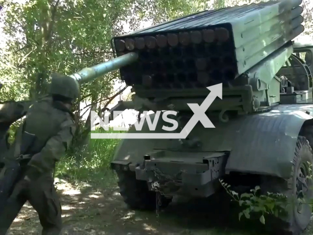 Combat work of crews of multiple launch rocket systems "Grad" in Ukraine. Note: Picture is a screenshot from a video (Ministry of Defense of Russia/Newsflash)