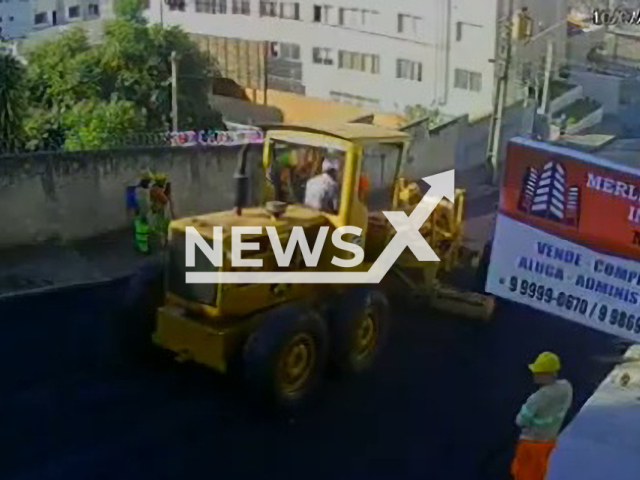 The moment worker Davi Jose da Silva Lima (56) died when he was hit by an exploding tractor tire in July 2022 in Ponta Grossa in Parana, Brazil. Note: Picture is a screenshot from a video (Newsflash)