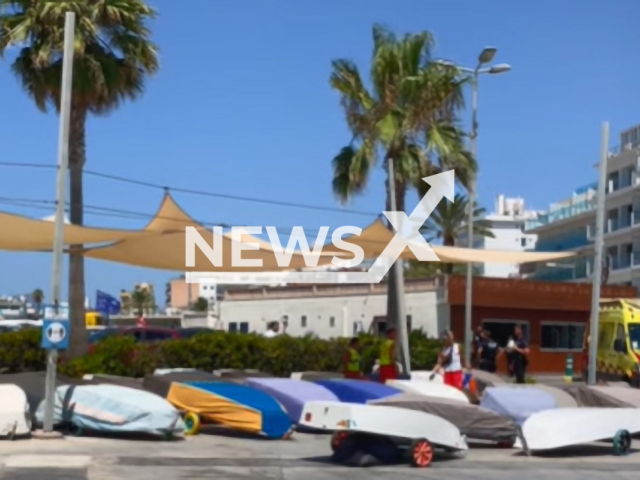 Emergency services attending the incident of a boy who was hit by a propeller of a boat in the Maritime club of San Antonio, in Can Pastilla, in the eastern Spanish region of Balearic Islands, July 2022.
Notes: Picture is a screenshot from a video (Newsflash)