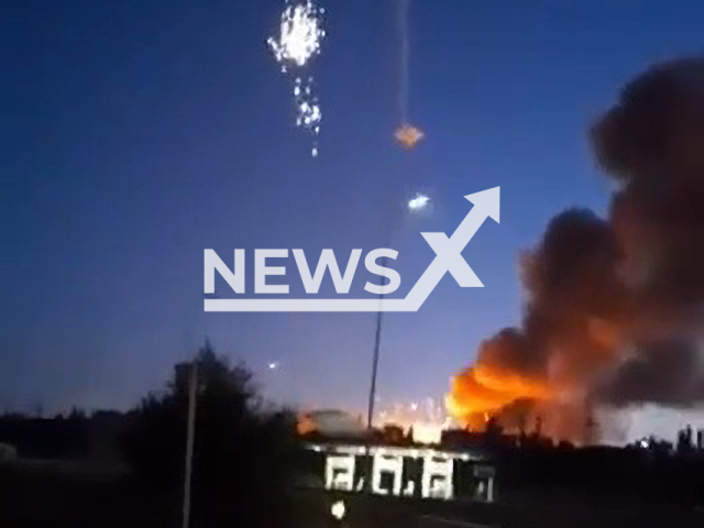 The Armed Forces of Ukraine destroyed another ammunition warehouse of the occupiers in Kadiivka in the Luhansk region in Ukraine. Note: Picture is a screenshot from a video (@ChernihivTCKtaSP/Newsflash)