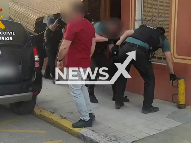 Moment of the drug trafficking search in a house where the archaeological items were found in Guadassuar, Valencia, Spain, July 2022. Note: Picture is a screenshot from a video (Newsflash)