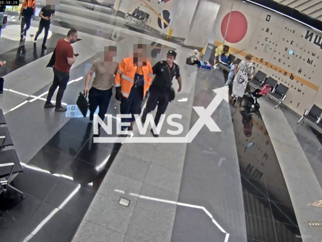 An airport baggage handler who allegedly stole from passengers' luggage at Sheremetyevo Airport in Moscow, Russia, was arrested. Note: Picture is a screenshot from a video (mvdmedia/Newsflash)