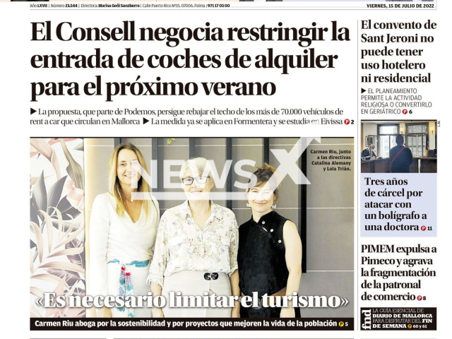 The front page of the newspaper Diario de Mallorca where the advertisement was published to find the person who stole her heart in Sanfermines, Spain July 2022.
Notes: Picture is a screenshot from a newspaper (@diariodemallorca.es/Newsflash)