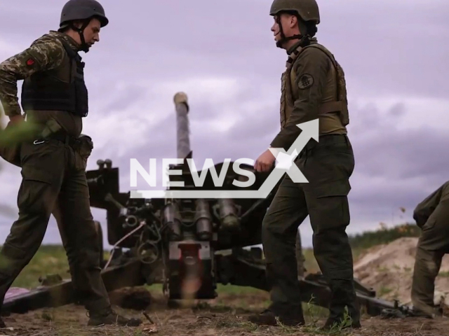 At the scene where artillerymen of the Northern operational-territorial unit of the National Guard of Ukraine improving their skills in combat shooting with MT-12 "Rapira" anti-tank guns in Ukraine. Note: Picture is a screenshot from a video (@ngunorth/Newsflash)