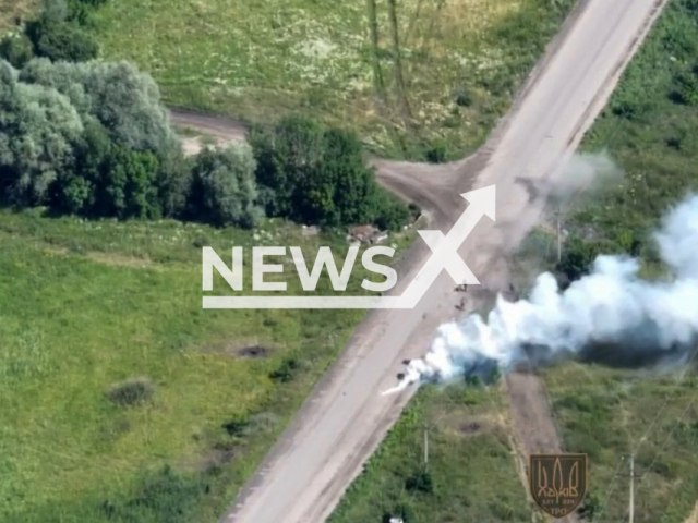 Combat work of the 229th Kharkiv Territorial Rifle Battalion of 127th Brigade following and shelling Russian MT-LB armored tracked vehicle in Ukraine. Note: Picture is a screenshot from a video (@229.tro/Newsflash)