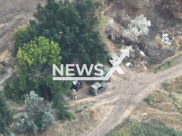 Picture shows remains of Russian military equipment in a field somewhere in Ukraine in undated footage. The military vehicles were allegedly destroyed by the fighters of the 28th separate mechanized brigade. Note: Picture is a screenshot from a video (@28brigade/Newsflash)