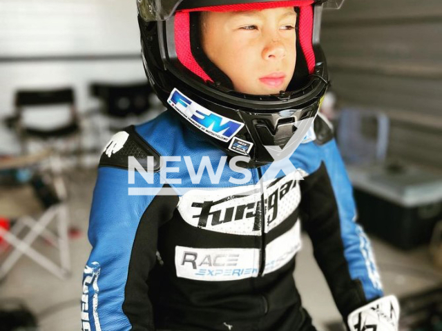 Mathis Bellon poses in an undated photo.
The 8-year-old motorcycle driver died in an accident while training in Trento, Italy,  after falling from the motorcycle and being ran over by another driver, in July 2022.
Note: Private photo(@mathisbellon38/Newsflash).