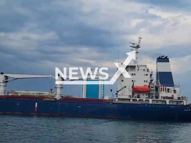 The first ship with Ukrainian sails from the port of Odesa in Ukraine on Monday, Aug. 1, 2022
The Razoni vessel is headed to the port of Tripoli in Lebanon under the flag of Sierra Leone.
Note: Photo is a screenshot from the video (@MinInfra.UA/Newsflash)