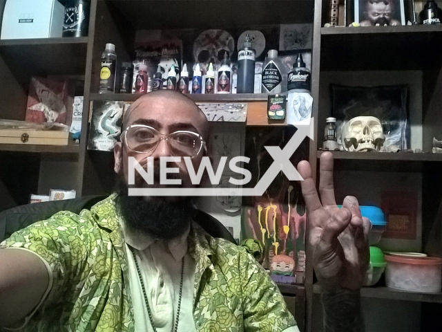 Damian Rodrigo Tello poses in an undated photo. The tattoo artist (35) is in custody for allegedly killing and burying his grandfather in Wilde, Buenos Aires, Argentina. Note: Private photo(@damianrodrigo.tello.18/Newsflash).