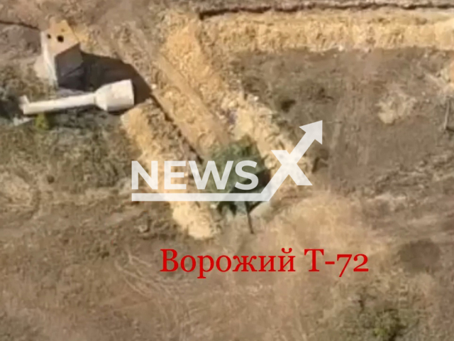 Picture shows a camouflaged Russian tank in Ukraine in undated footage.
The Russian tank was destroyed by fighters of the 35th separate brigade with Ukrainian anti-tank missile "Stugna".
 Note: Picture is a screenshot from a video (@35obrmp/Newsflash)