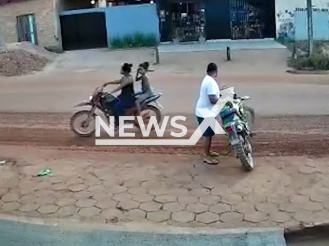 Father saves his baby son who could have been hit by a car in Sao Felix do Xingu, Para, Brazil on Saturday, July 30, 2022. The baby was saved with the quick reaction. Note: Photo is a screenshot from a video(Newsflash).