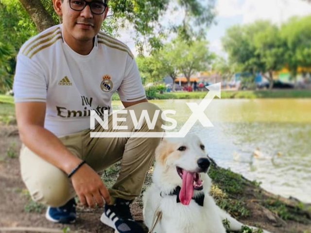 Oscar poses with his pet dog Bruno in an undated photo. Both died in the same car crash and they were buried together in Tamaulipas, Mexico.
Notes: Private picture (@nohemii.hdzz/Newsflash)