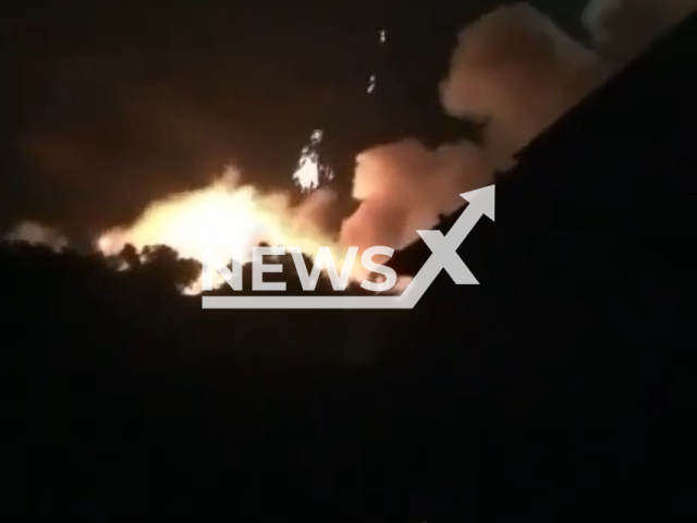 Picture shows explosions in the Kherson region in Ukraine in undated footage. According to Ukrainian officials, the Russian facilities were bombed by Ukrainian Armed Forces using American HIMARS. Note: Picture is a screenshot from a video (@ChernihivTCKtaSP/Newsflash)