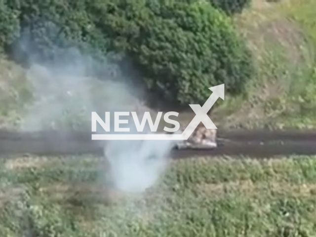 Picture shows Russian tank in smoke in Ukraine in undated footage.
The tank was destroyed with the American FGM-148 Javelin ATGMs.
Note: Picture is a screenshot from a video (@93OMBr/Newsflash)