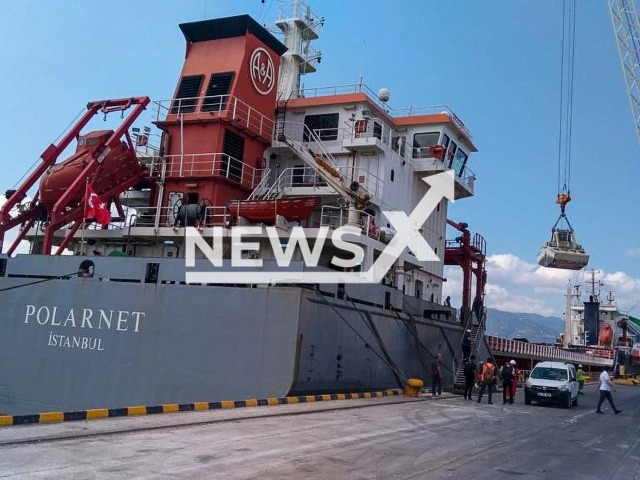 The Polarnet vessel, one of the first ships of the Initiative for safe transportation of grain and food products from Ukrainian ports, successfully arrives at its final destination port in Turkey on Monday, Aug. 8, 2022. The arrival of the Navi Star, Rojen vessels, which left in the same ship caravan with Polarnet, is expected at their destination ports approximately in a week according to statement of the Ministry of Infrastructure of Ukraine. Note: Photo is obtained from the Ministry of Infrastructure of Ukraine (@MinInfra.UA/Newsflash)