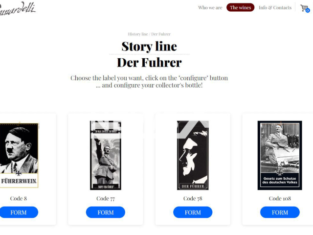 The website of the Vini Lunardelli, showing the Der Fuhrer wine, undated. Customers can pick aN Adolf Hitler label they want. 
Note: Photo is a screenshot from website. (vinilunardelli.com/Newsflash)