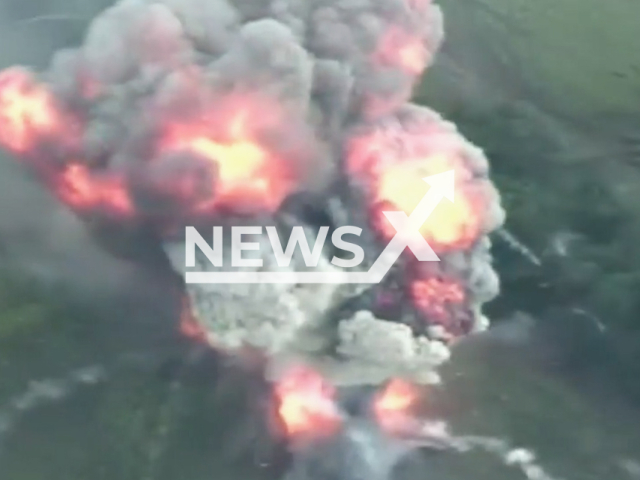 Russian "Hyacinth" self-propelled gun explodes after was hit by the artillery of the Danylo Apostol brigade in Ukraine in undated footage.
The 2S5 Giatsint-S  is a Soviet/Russian 152 mm self-propelled gun. "2S5" is its GRAU designation.
Note: This picture is a screenshot from the video.
(@44art.br/Newsflash)